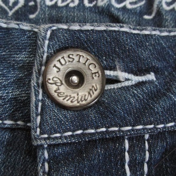 JUSTICE GIRL'S SIZE 14 CAPRI JEANS MED BLUE SLUB DENIM CUFFED CROPPED PANTS - Picture 3 of 9